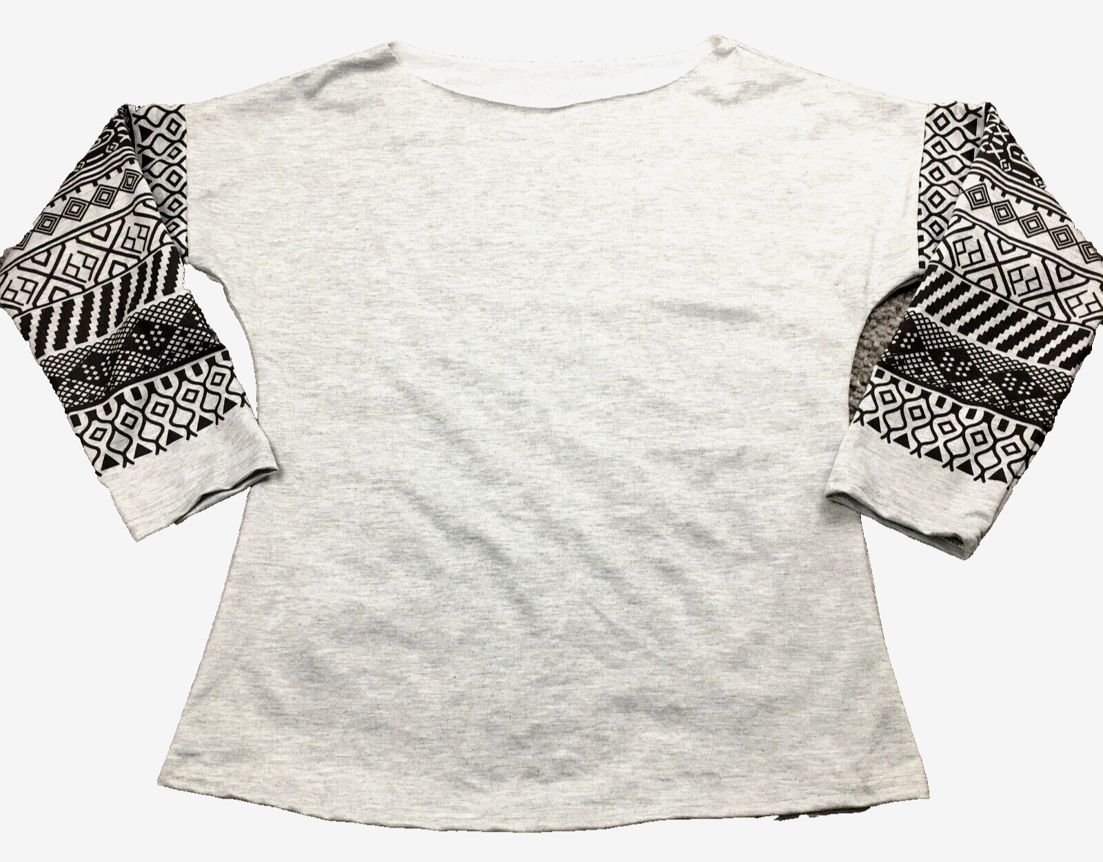 Womens Top Sz M Gray w Fair Isle Print 3/4 Sleeve Round Neck Manufacturer Sample