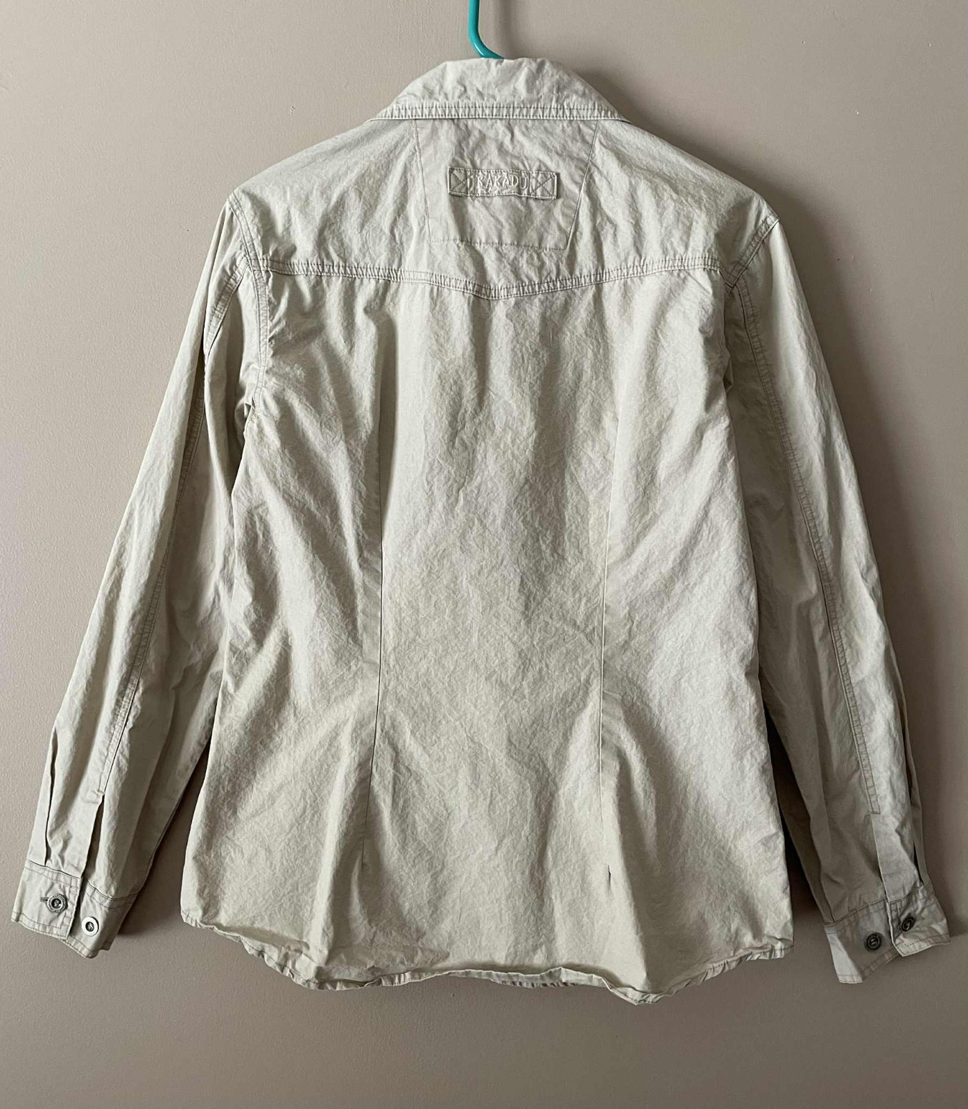 Kakadu Traders Australia Button Up Tan Khaki Cotton Shirt w/ Pockets Women Sz LG
