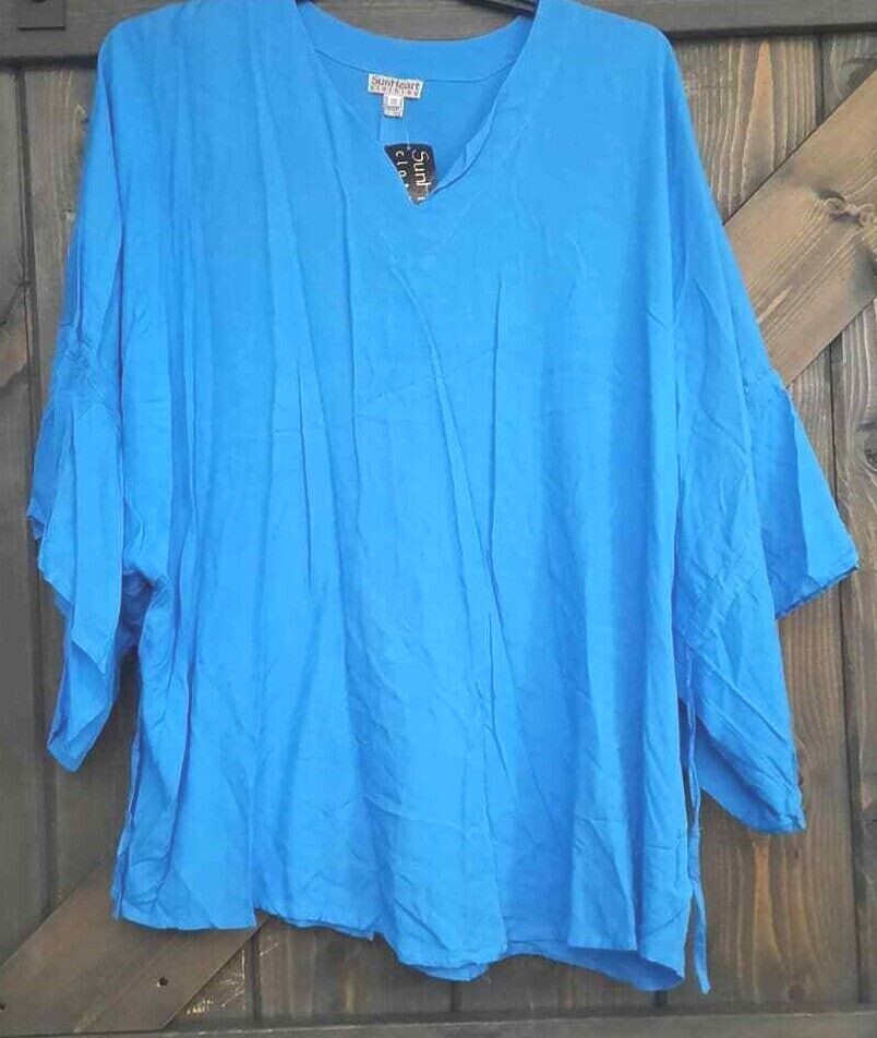 Festival Boho peasant blue top drawstring sleeves one size s m l xl NWT