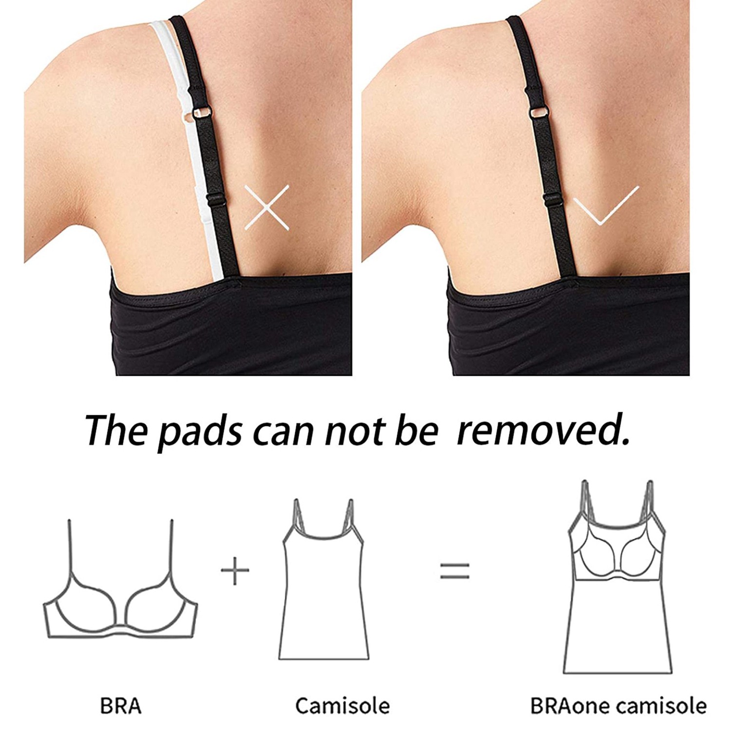 Camisole with Built in Shelf BRA Adjustable Spaghetti Strap Basic Tank Tops US