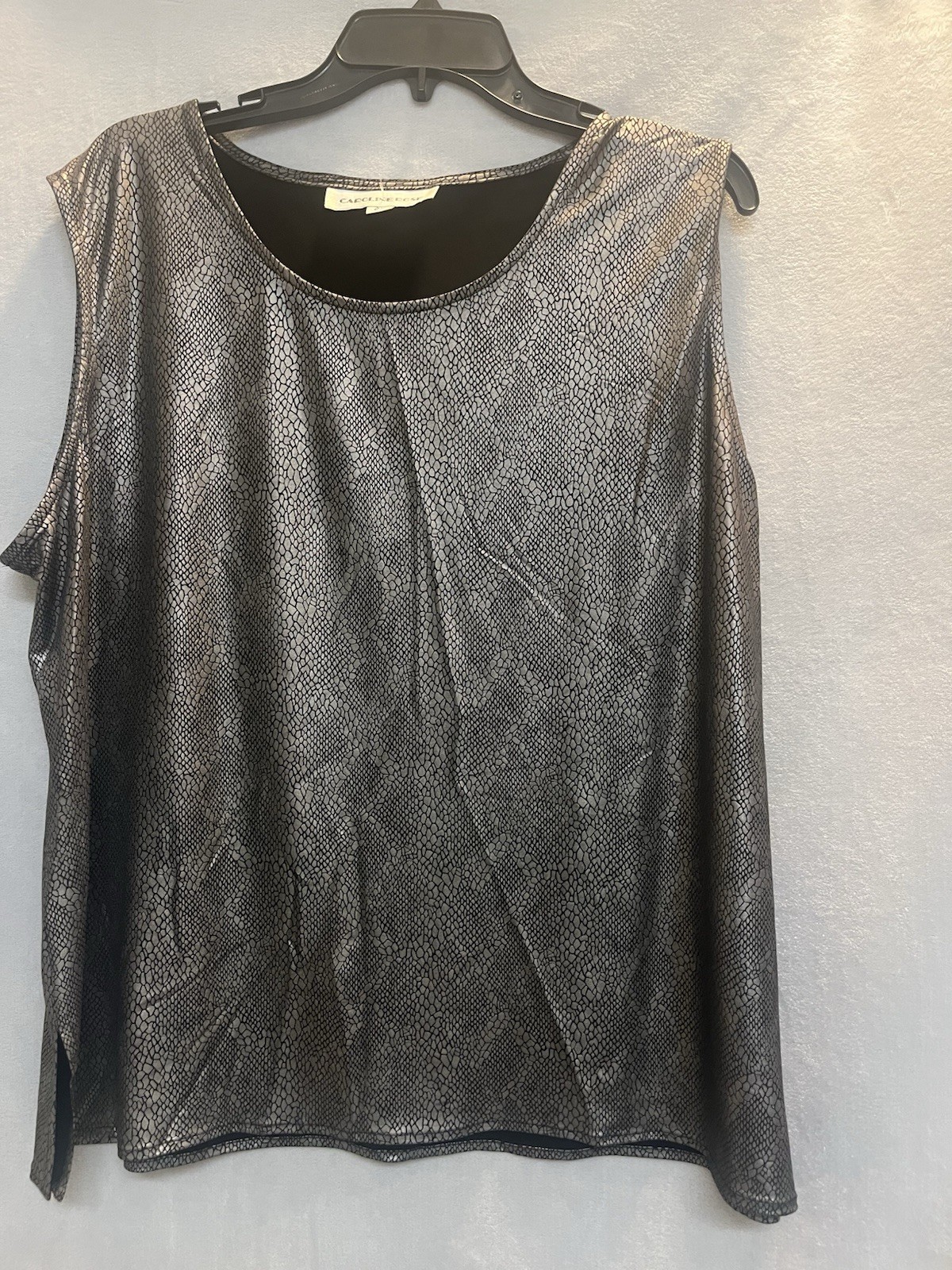 Caroline Rose Blouse Tank Top Women 2X Silver Black —D7