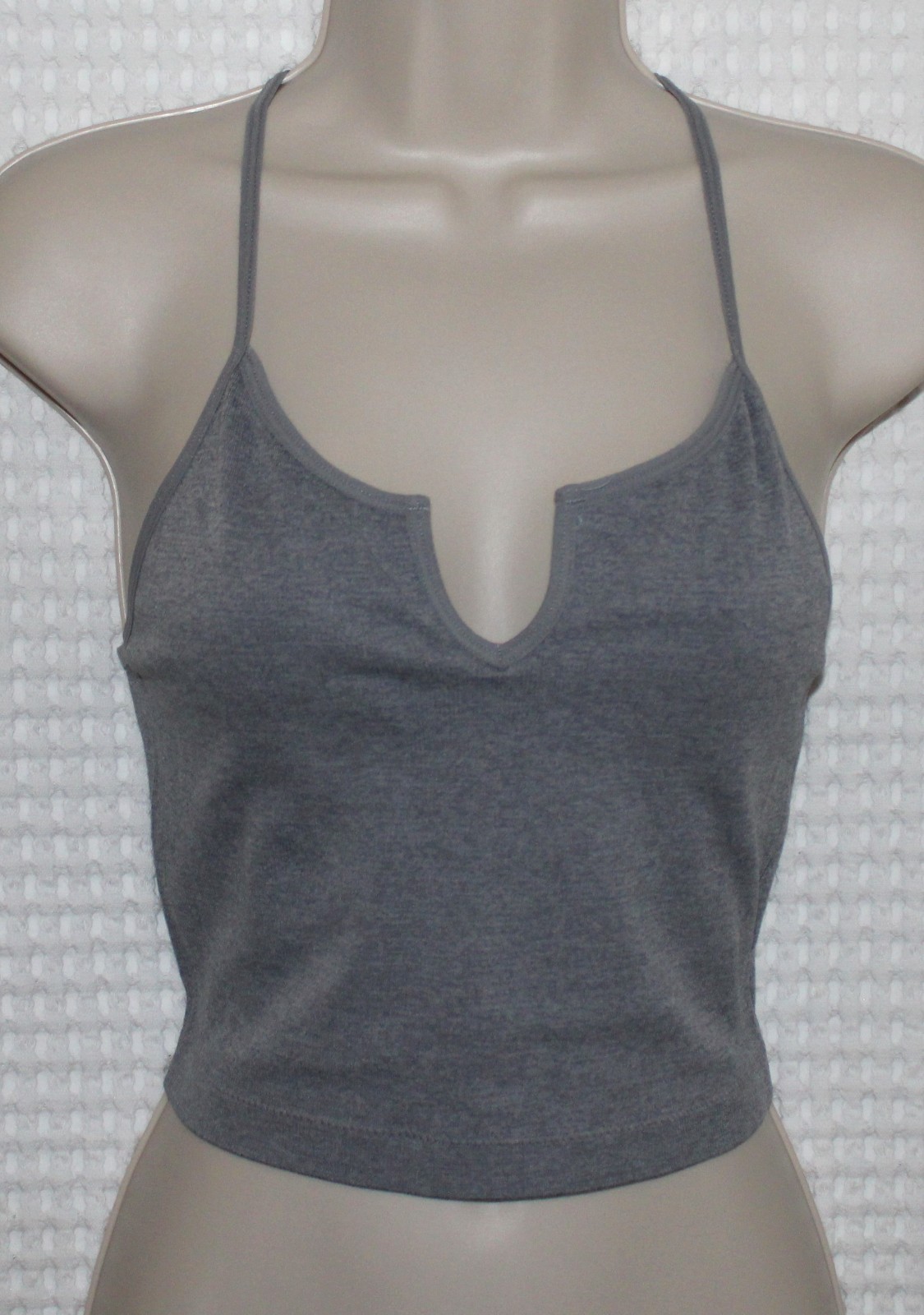 Buckle Freshwear V-Neck Stretch Cami Crop Tank Top Womens Sz M/L*Gray