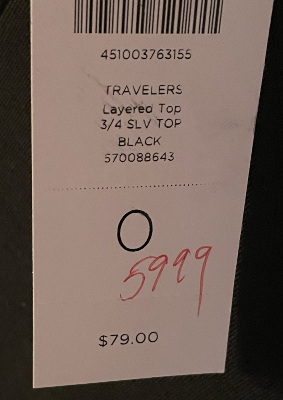 OOAK on Ebay Chico’s Travelers Black Layered 3/4 Sleeve Top Size 0(4/6) NWT
