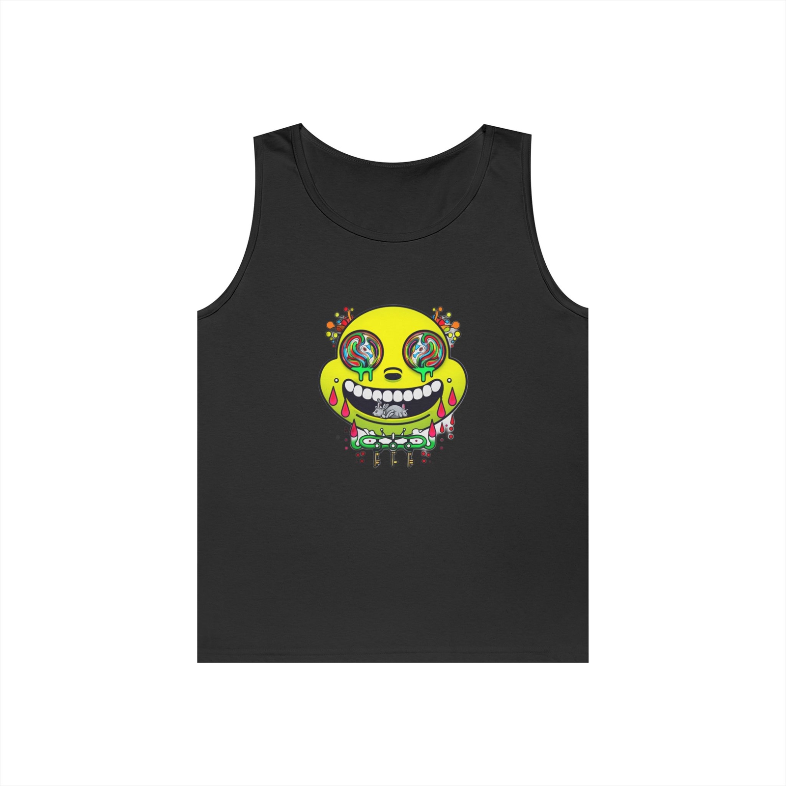 Cartoon Face Tank Top, Unisex Festival Wear, Retro Comic Book Style Graphic Tee
