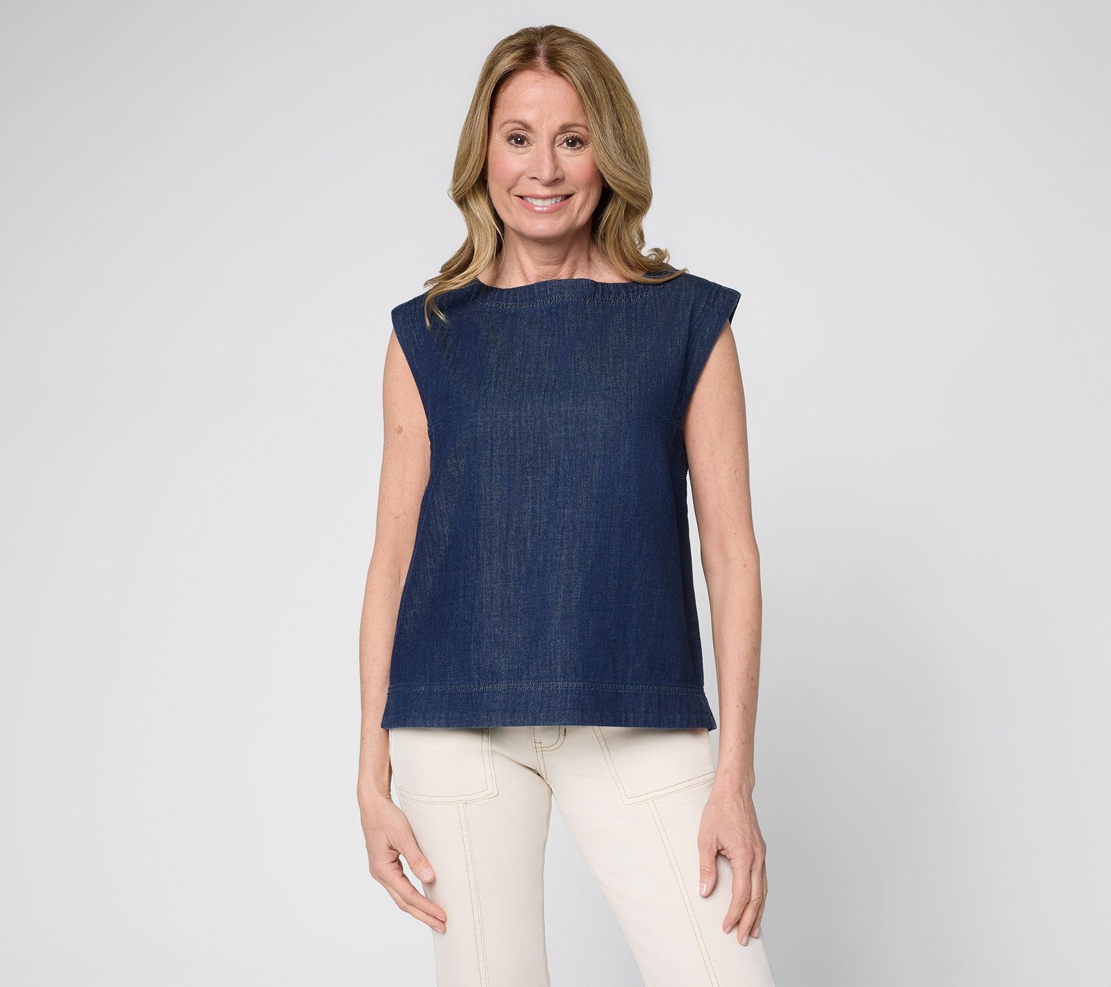 Me by Jennie Garth 100% Cotton Denim Tank Top with Back Pleat Dark Wash M New