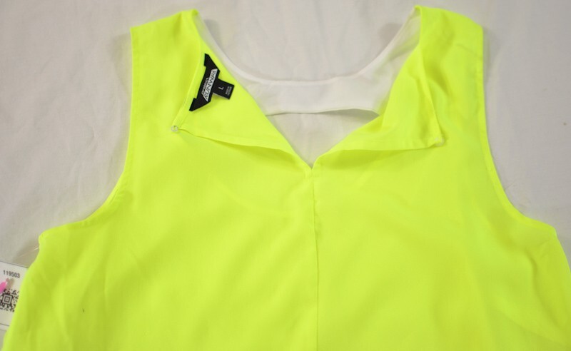 women’s Project Runway tank tops size large yellow sheer pull-on low neck polyes
