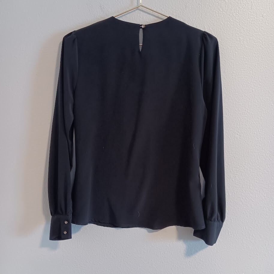 Seril Line Women’s Size 38 Small Long Sleeve Black Blouse Side Zip Turkey Gold