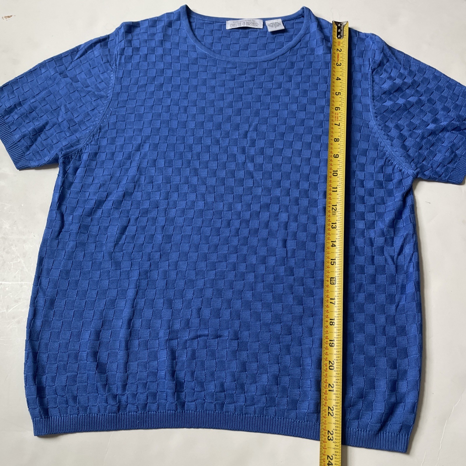 Evelyn & Arthur 100% Silk Blue Check Sweater Womens Size Large EUC