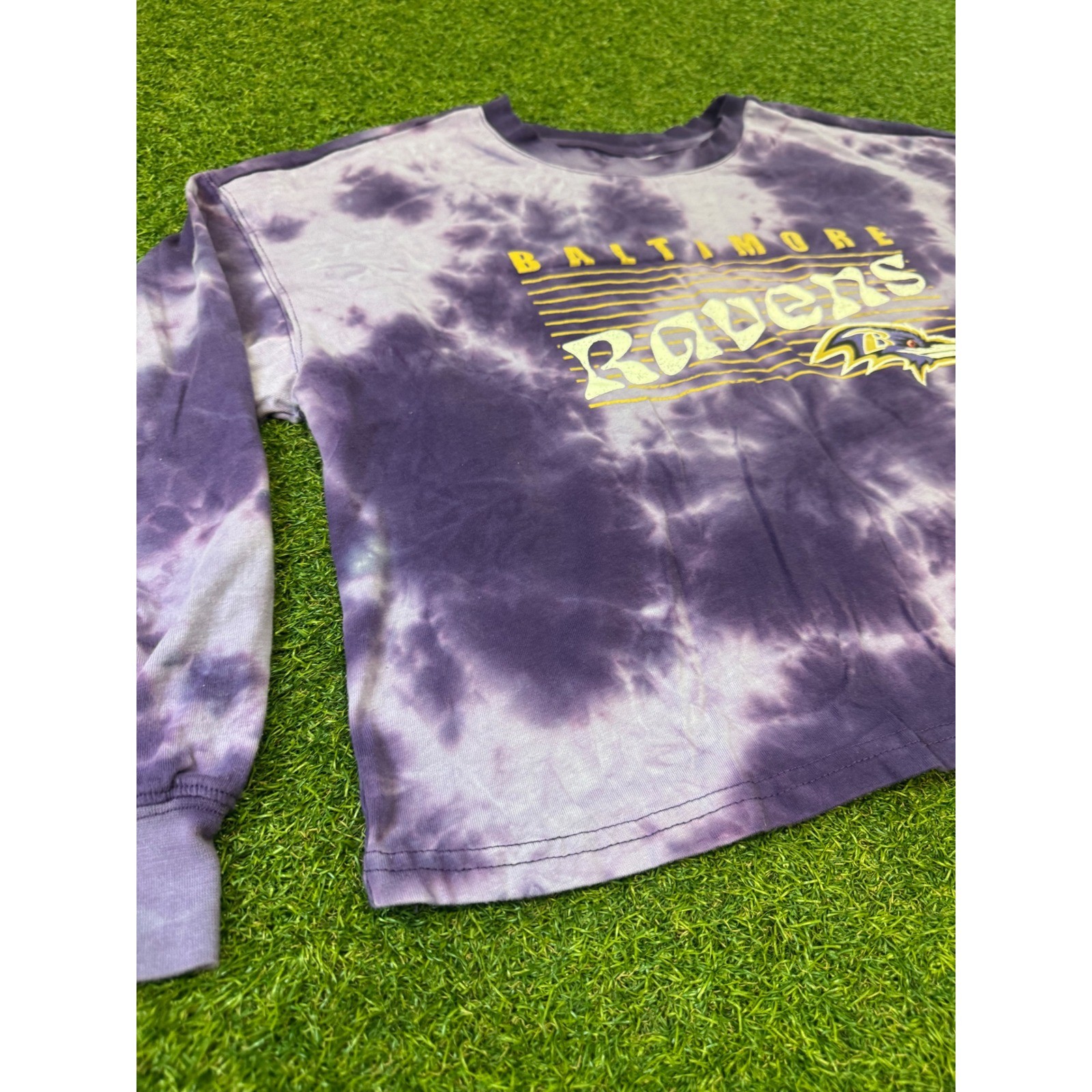 Baltimore Ravens Tie Dye Cropped Long Sleeve Shirt XL Purple