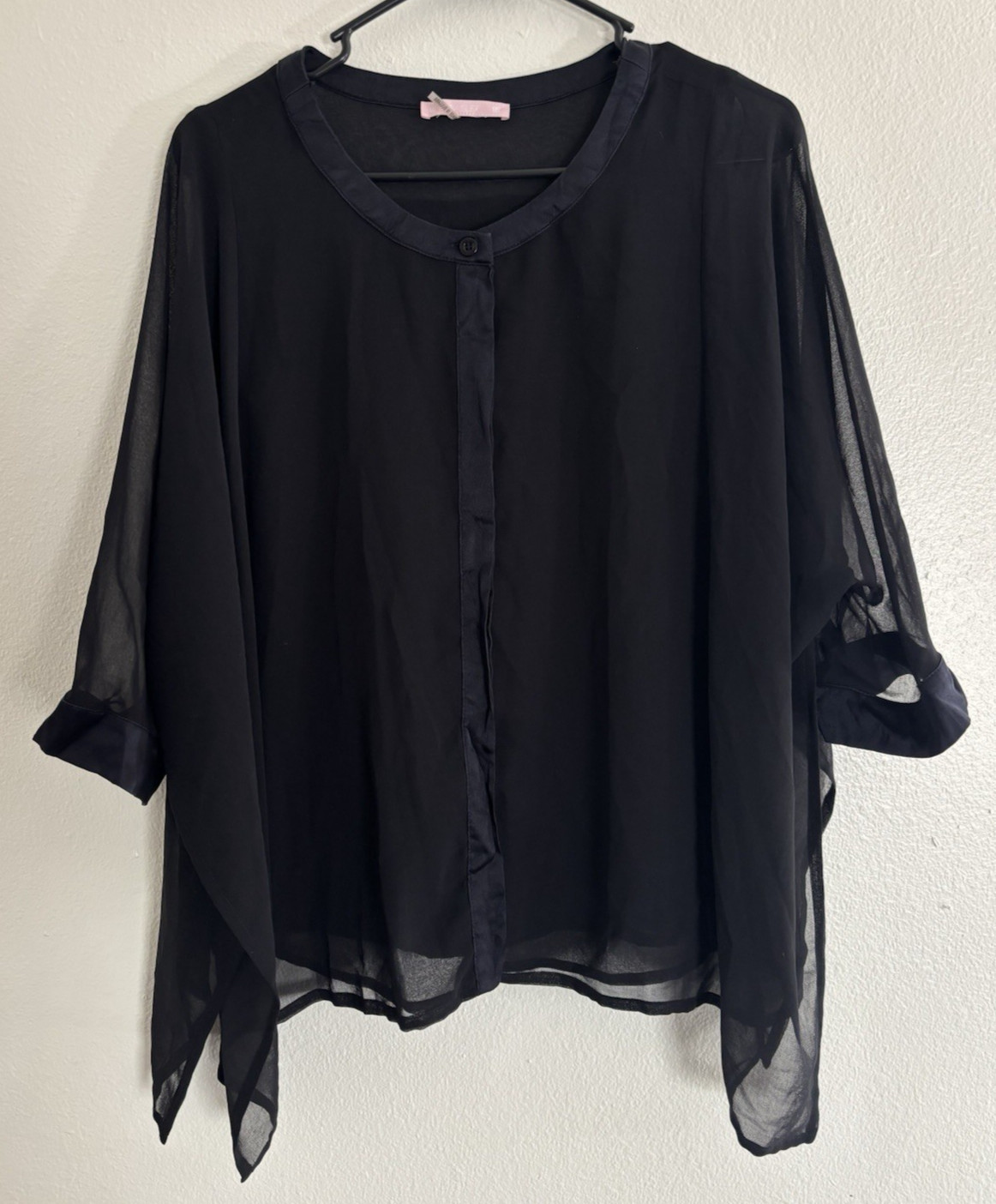 Basler Black Sheer Dolman Sleeve Blouse Top Made In Bulgaria Size ?
