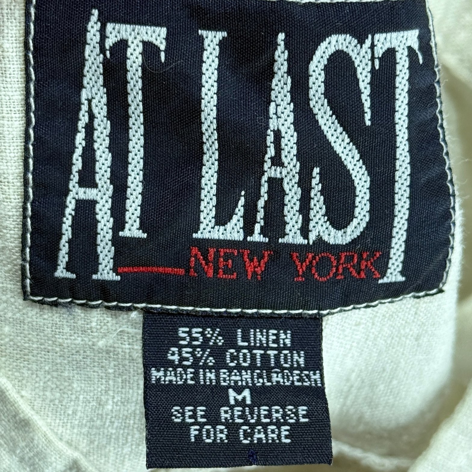 At Last New York Shirt Womens M Beige Linen Blend Band Collar Button Front