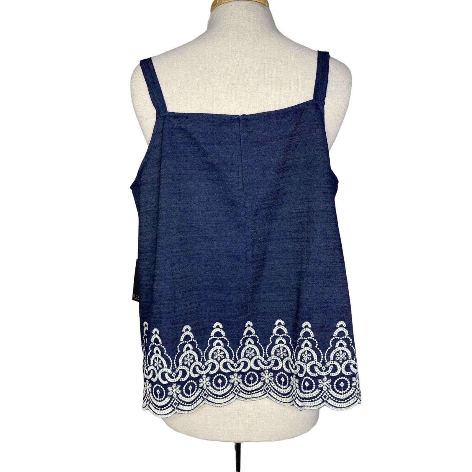 ELOQUII *NEW* Embroidered Chambray Tank Size 16 Blue with White Detail at Hem