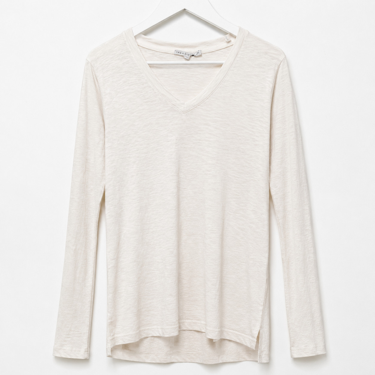 Tempo Paris Womens Linen Blend Top Size M Ivory V Neck Long Sleeve Lightweight