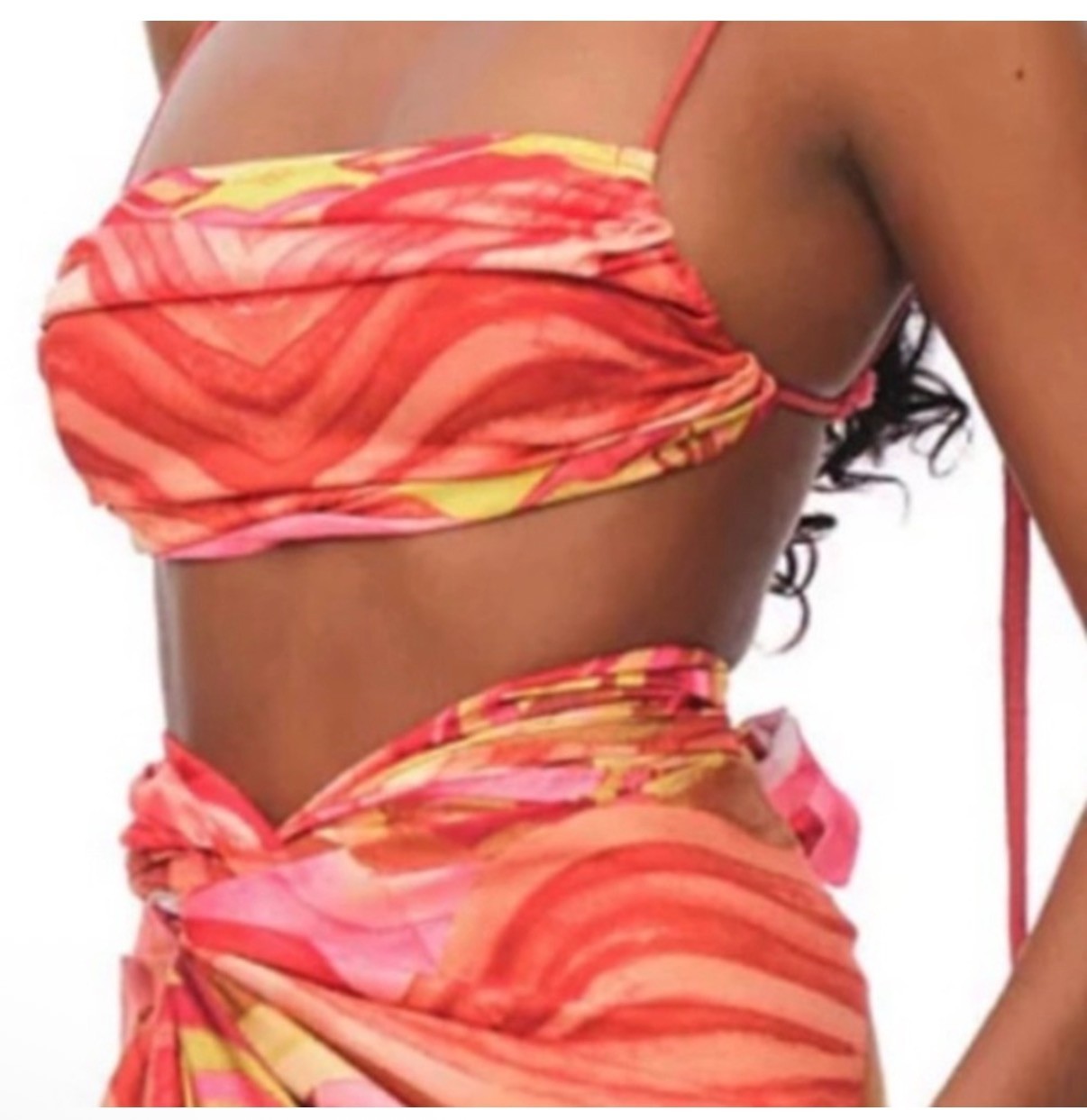Andrea Iyamah Sunset Aiko Crop Top Red Yellow Backless High Neck Adjustable S/M