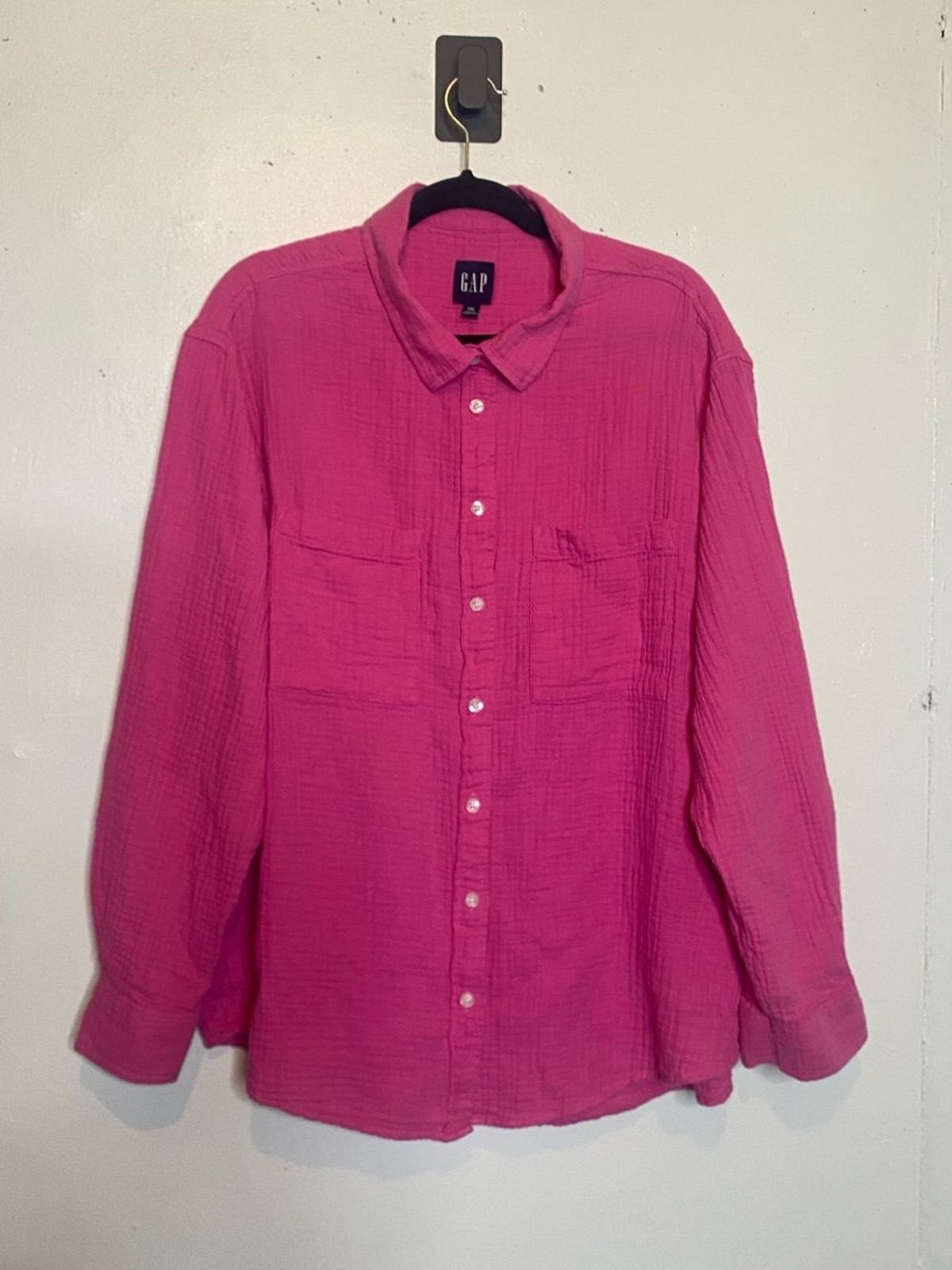 Gap 100% Cotton XXL Pink Button Down Gauzy Shirt Oversized Relaxed Plus Sized