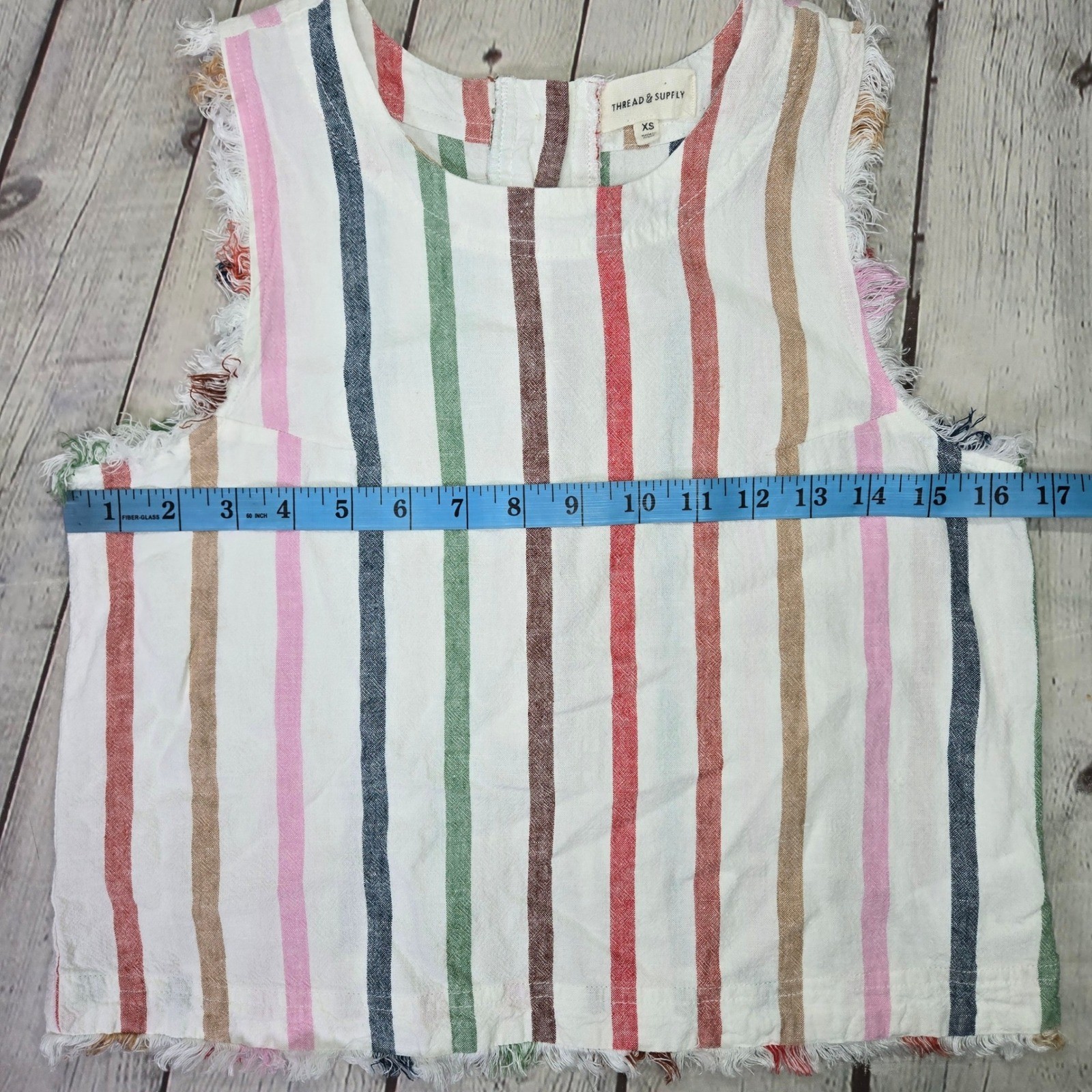 Thread & Supply Rainbow Striped Linen Blend Tank Top Frayed Hem XS T2195LRVM