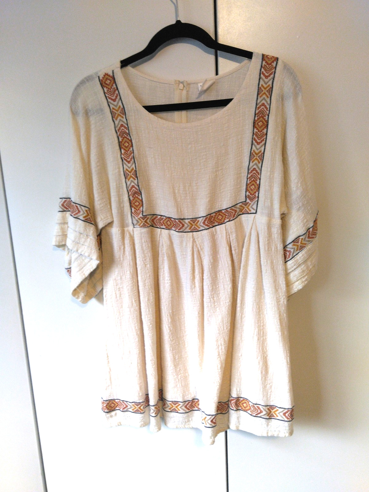 Womens Embroidered Tunic Top Size S Off White Boho Peasant Festival Oversized
