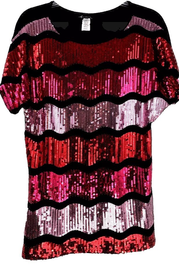 Monamie Blouse pullover Women’s stretch VTG Y2k Sequin Black/Silver/pink M