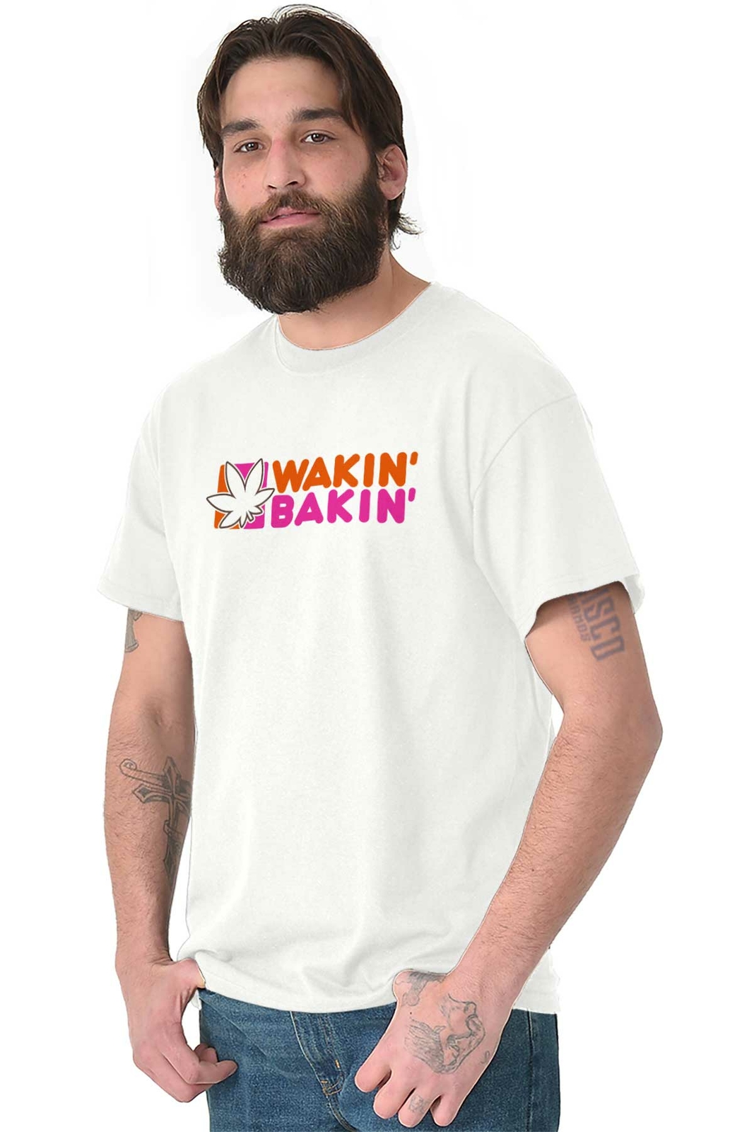 Funny Marijuana Stoner Wakin Bakin Humor Womens or Mens Crewneck T Shirt Tee