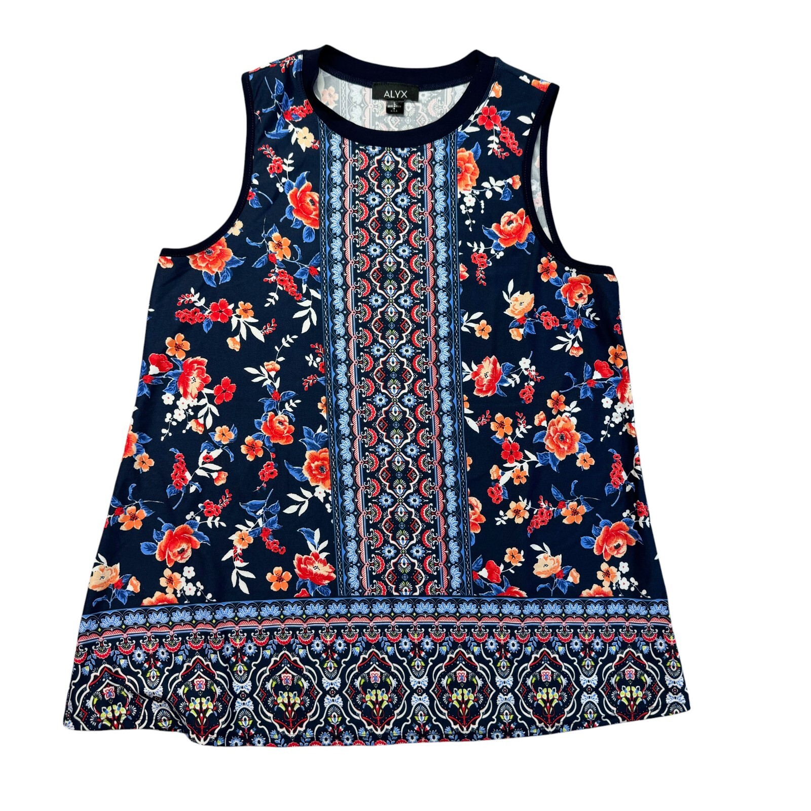 Alyx Tank Top Women’s Large Colorful Sleeveless Floral Blouse Boho Stretch Soft