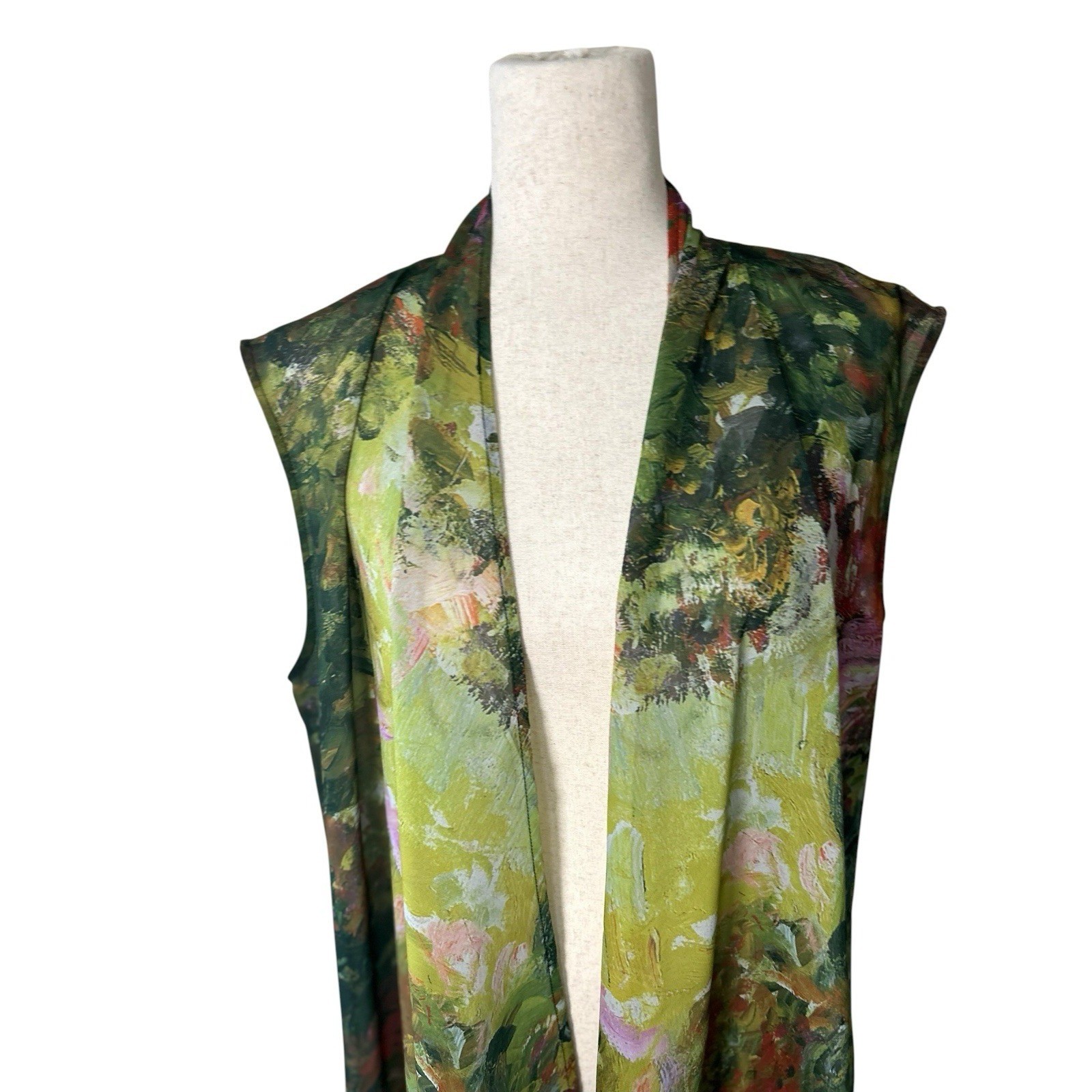 NEW Sheer Open Topper Tunic Garden Print Monet Inspire Size Large Artsy Travel