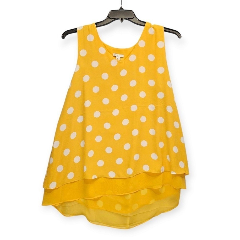 Est. 1946 Top Womens Large Yellow White Polka Dots Layered Sleeveless Summer