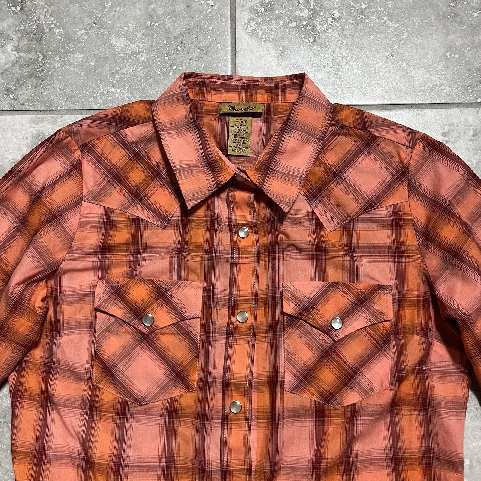 Wrangler Button Pearl Snap Shirt Long Sleeve Orange Plaid Western New Womens S