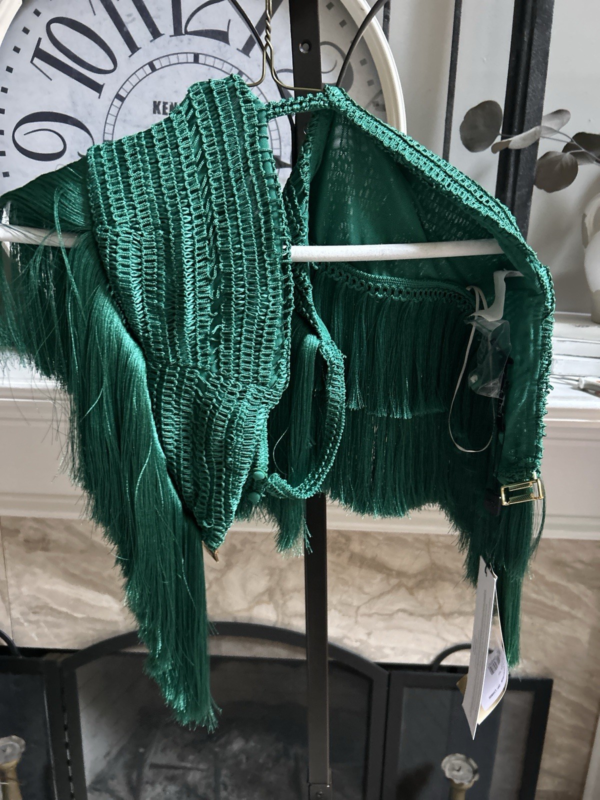 NWT $415 PATBO fringe halter neck cropped top – Jade green – size M Medium