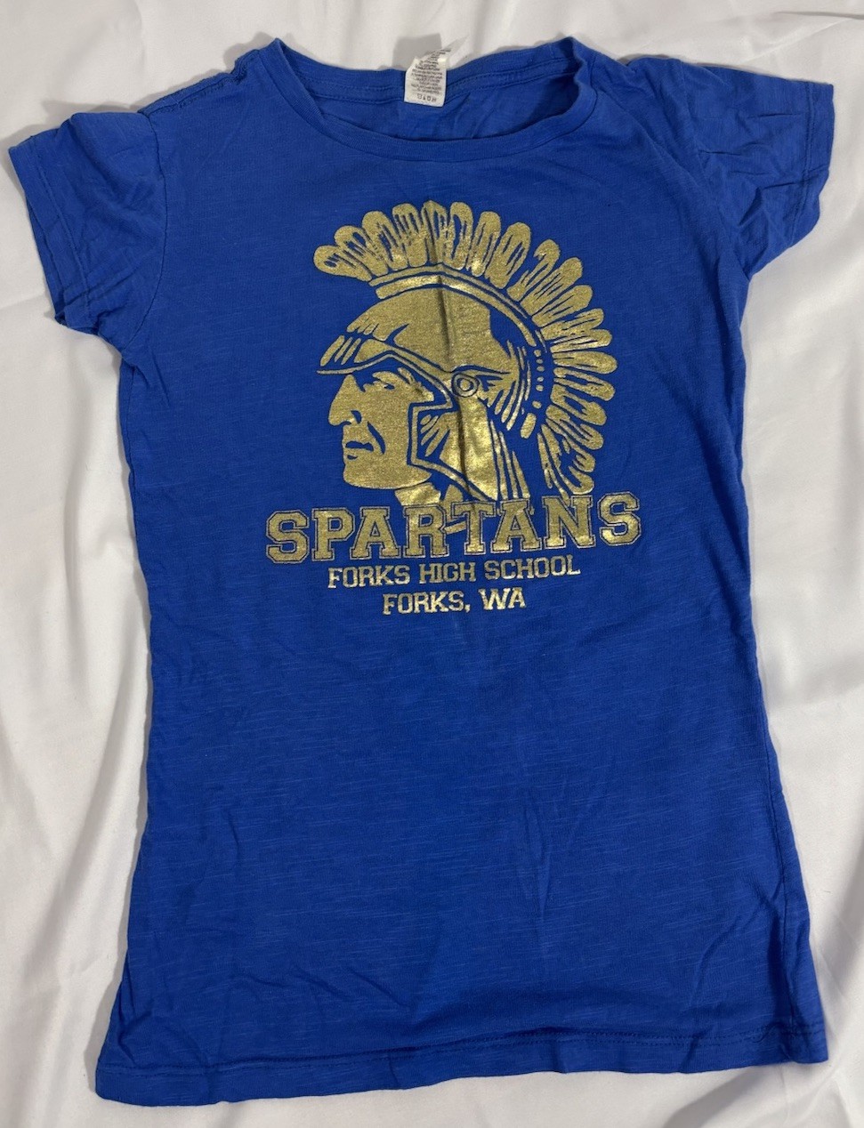 Twilight Saga New Moon Forks Spartans Blue Women’s Slim Graphic T-Shirt S