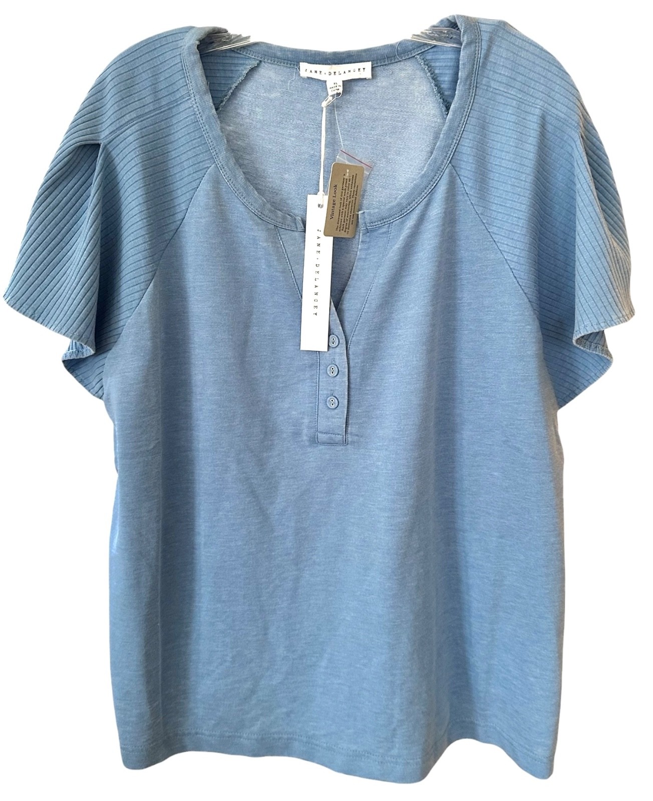 Jane & Delancey Women’s Vintage Look Blouse Top Short Flare Sleeve Size XL Blue