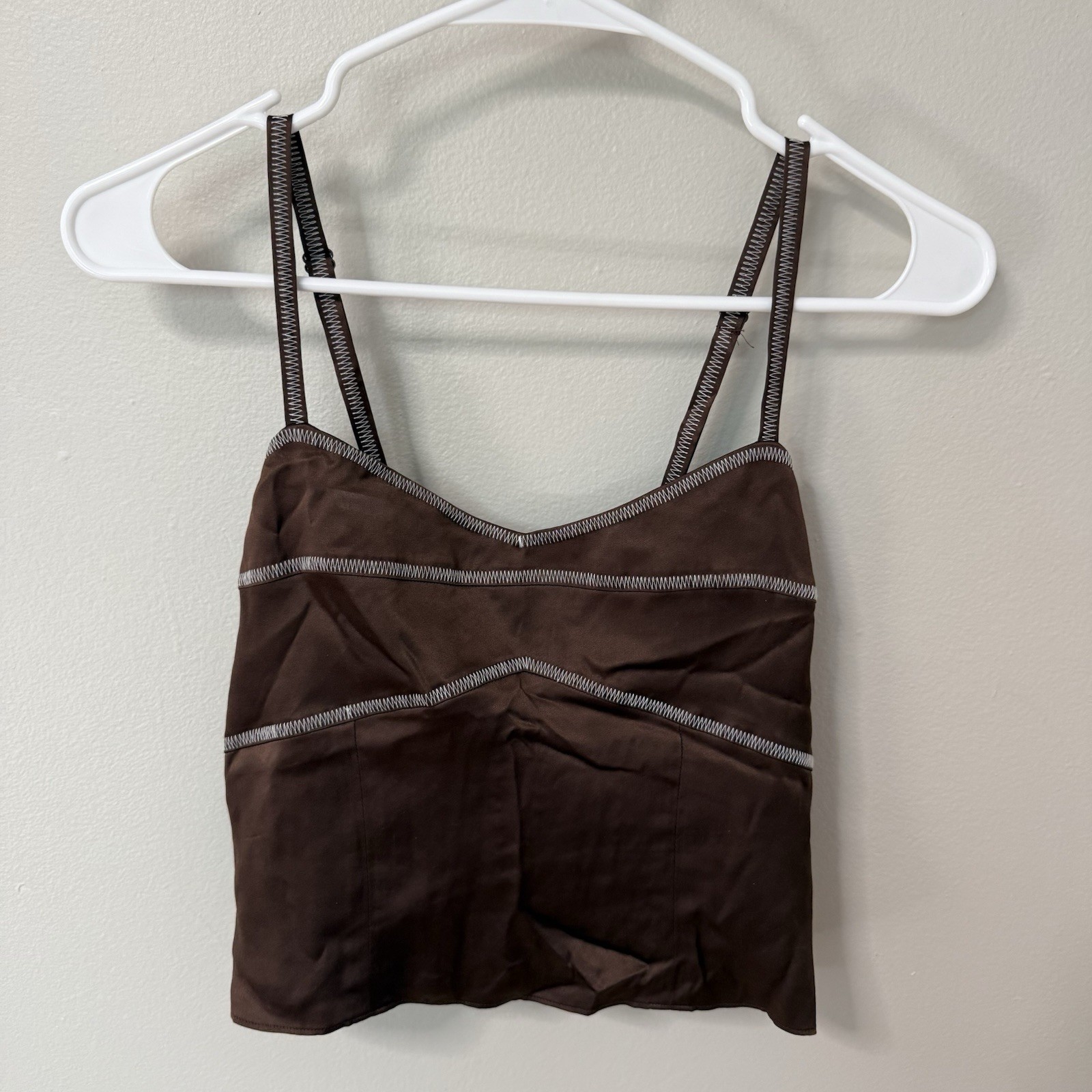 Reformation Coconut Top Size 0 Brown and Cream Strapless Contrast Stitching Silk