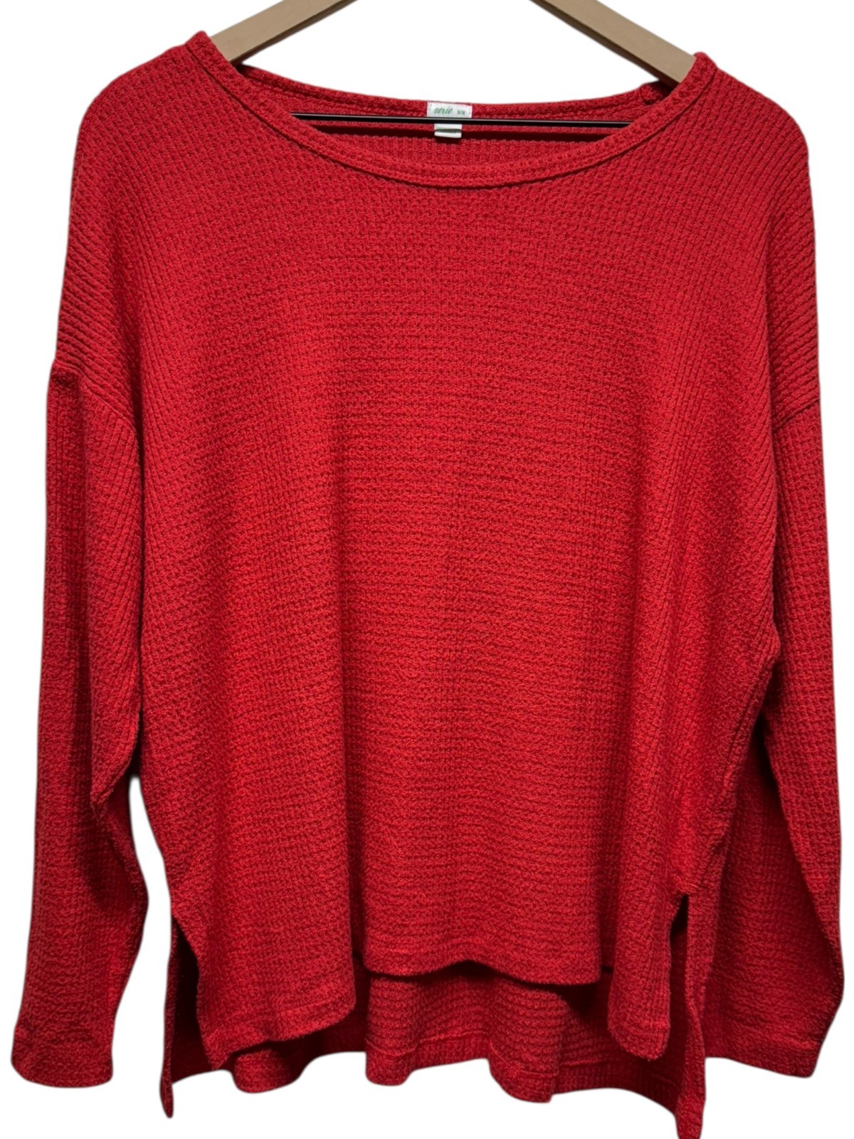 Aerie Women Waffle Knit Thermal Top Sz M Red Long Sleeve Boho Slouchy Oversized