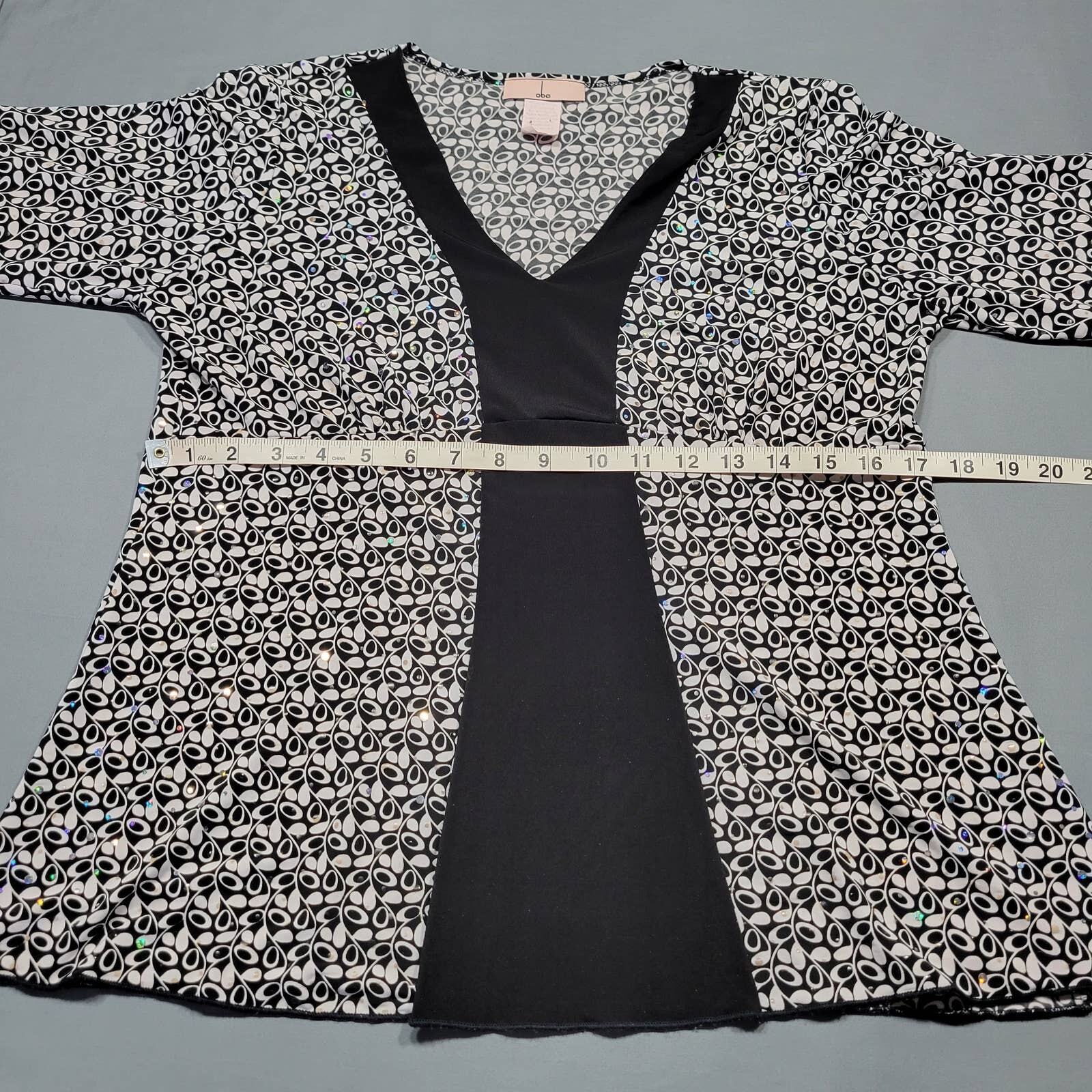 Obe Black Preppy Sequin Shirt V-Neck 3/4 Sleeves Classic USA Made Womens Size L