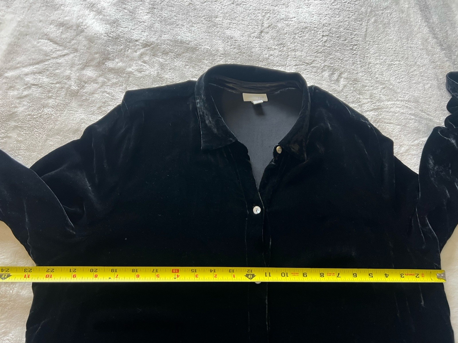 J Jill Top Womens L Tall Black Velvet Button Up Long Sleeve Tunic Silk Blend