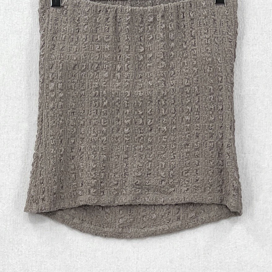 ENZA COSTA Puckered Tub Top Womens Medium Taupe Gray Sleeveless Quiet Luxury NEW