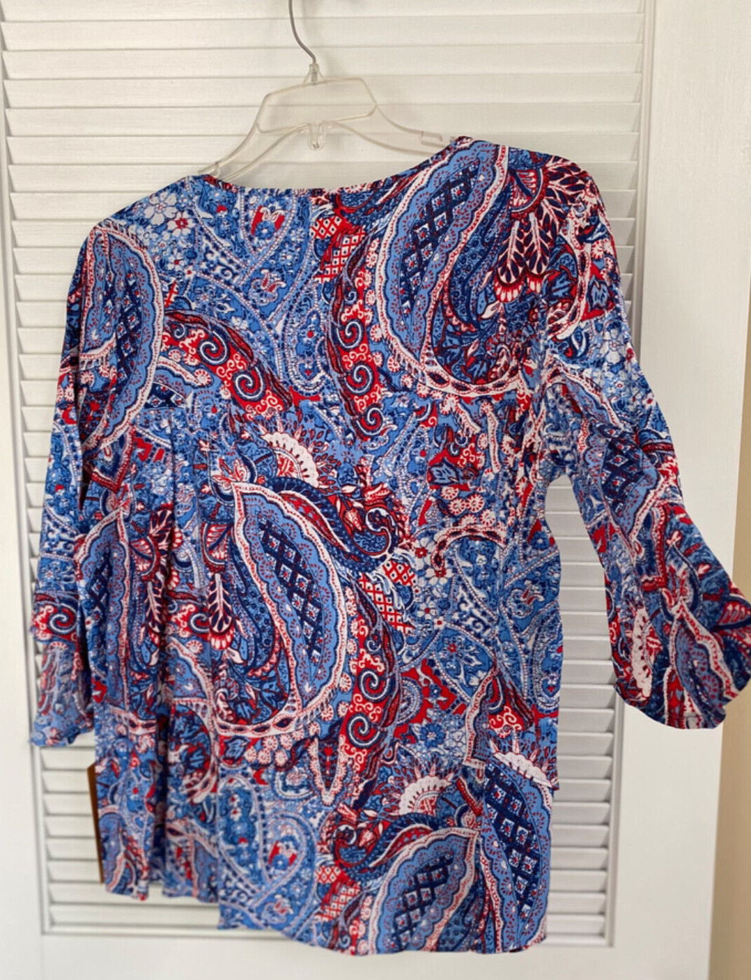 Ruby Rd. Red, White & Blue Woven Bar Turkish Indigo Multi Blouse Size L NWT