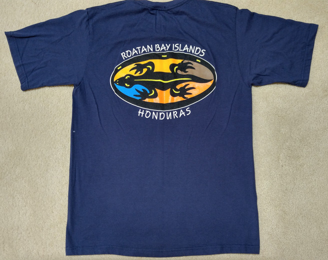 HONDURAS ROATAN BAY ISLANDS ma-K-nudo T-Shirt Women’s Lrg blue – 2-Sided!