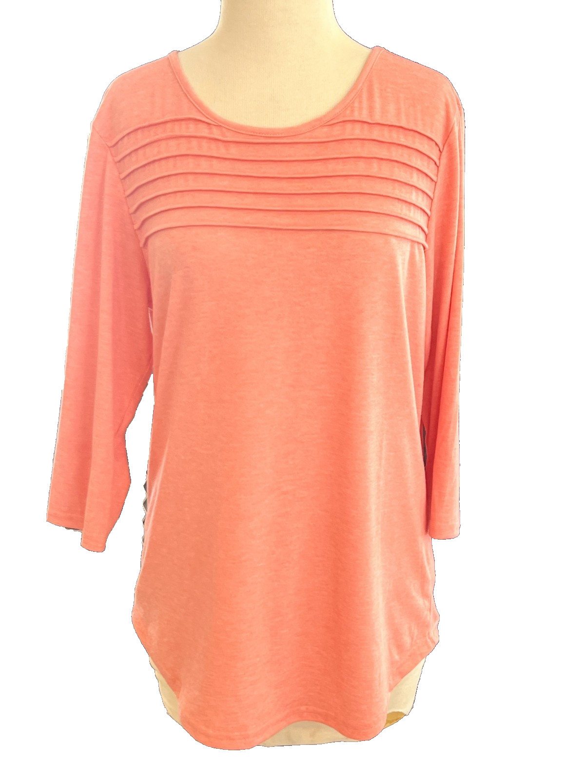 OFEEFAN Womens Coral Pink 3/4 Sleeve Ribbed Chest Pullover Tunic Top Medium