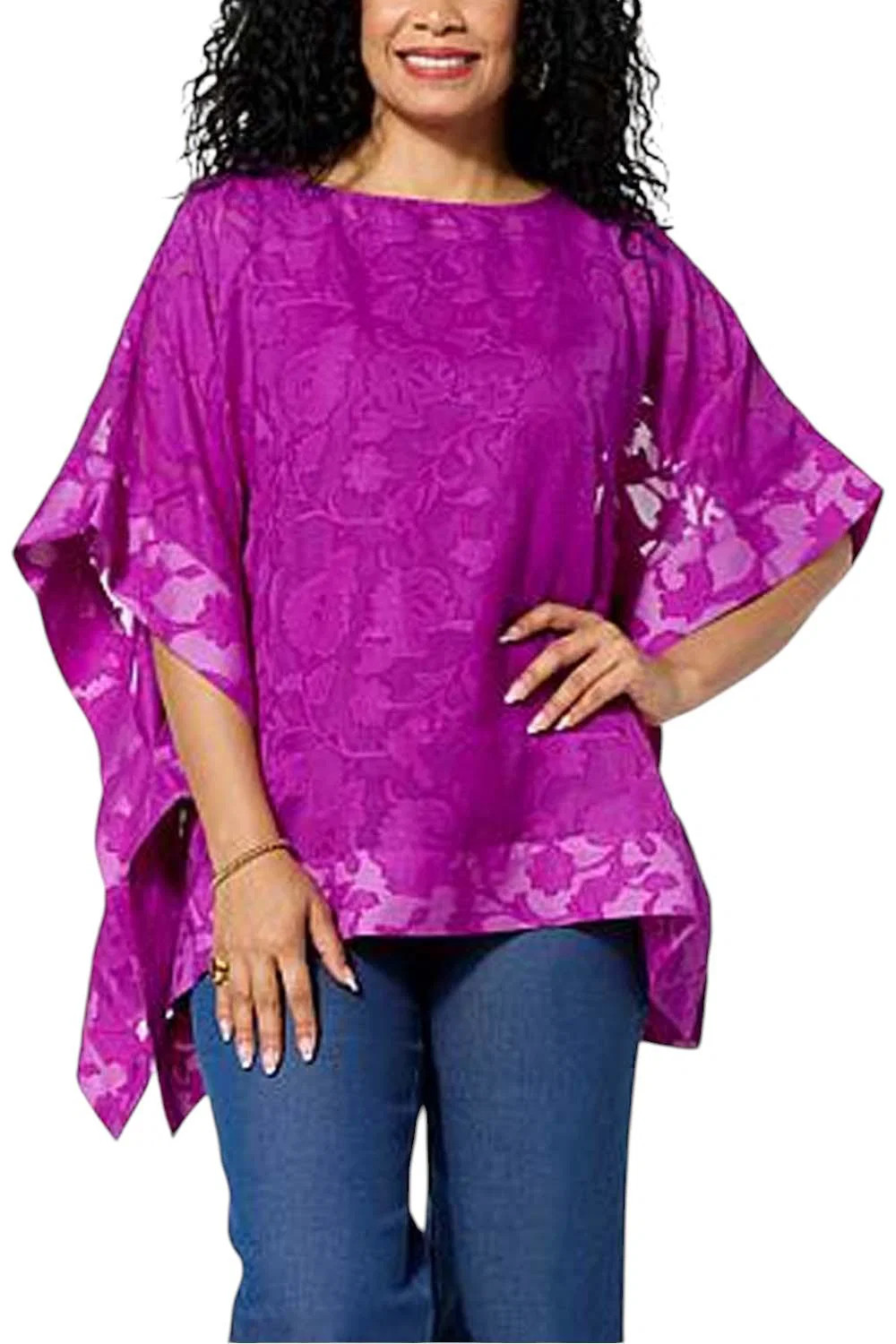 Nina Leonard Women’s Jacquard Chiffon Kimono Top w/ Tank Lining Violet