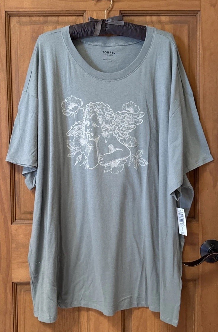 TORRID TEE SHIRT SHORT SLEEVE COTTON BLEND CHERUB TUNIC TOP 4 4X 4XL 26 NEW