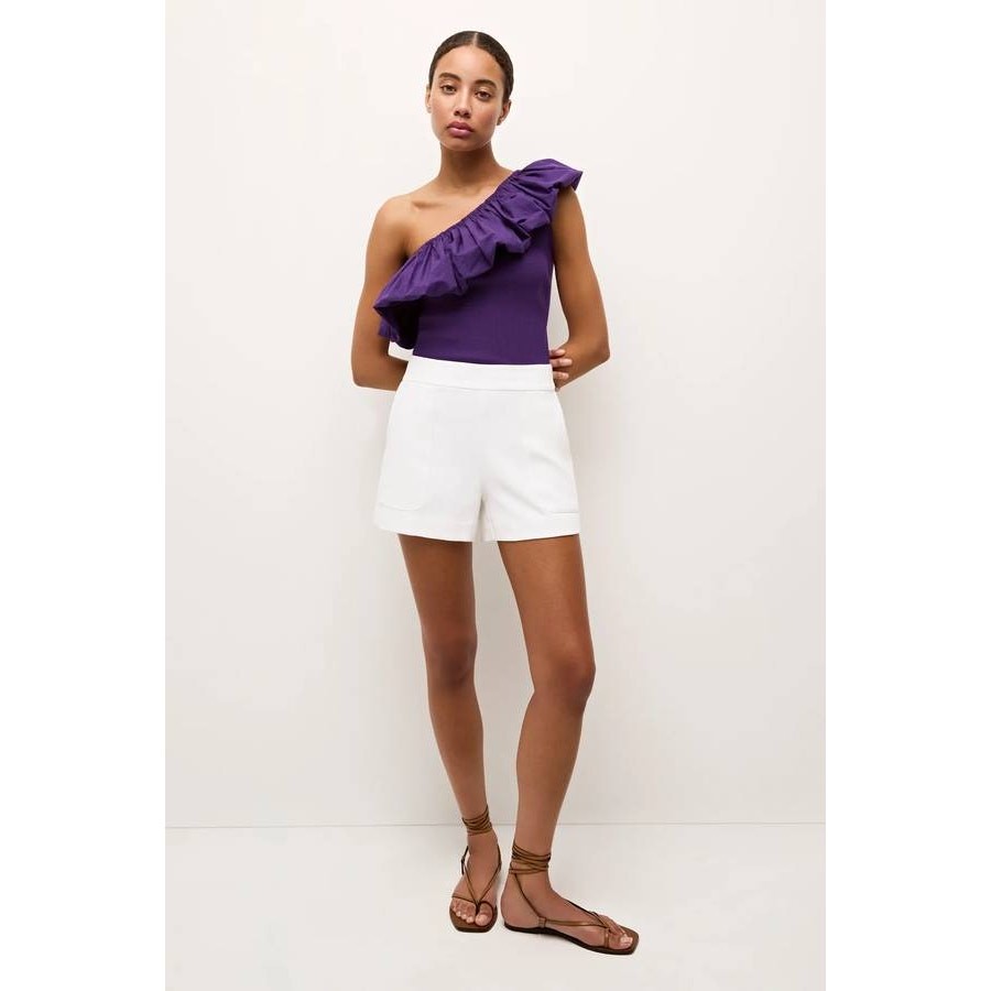Marie Oliver Lucy One Shoulder Top Petunia Purple XS Ruffle NEW Quiet Luxury
