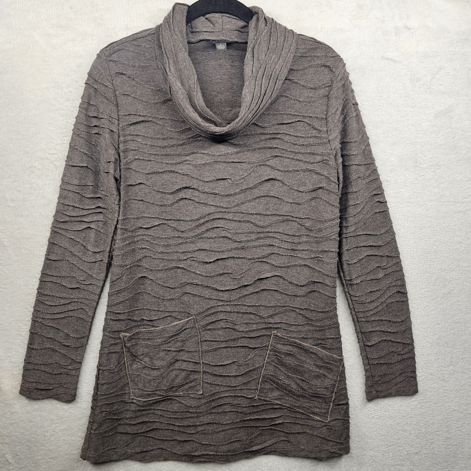Womens Textured Ribbed Top Small Brown Lagenlook Minimalist Artsy Cowl Apropos