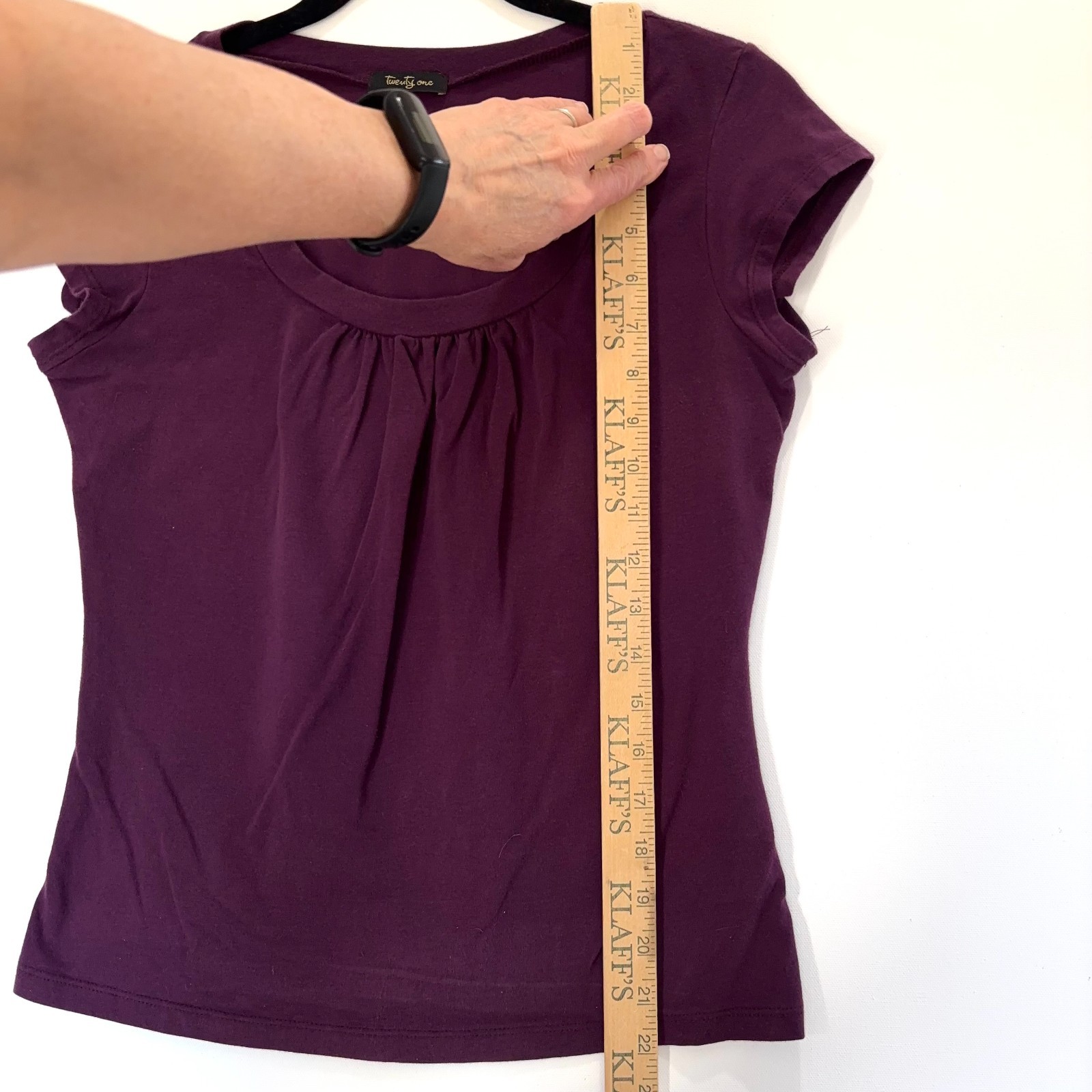 Vintage Twenty One Plum Scoop Neck Top Womens Large Cotton Stretch Made USA