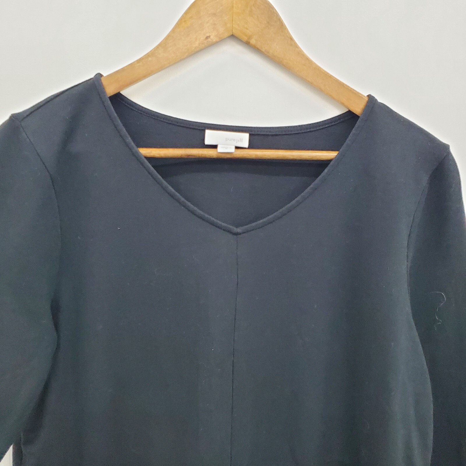 Pure Jill Womens M Tunic Top V-Neck 3/4 Sleeve Pima Cotton Modal Black Stretch