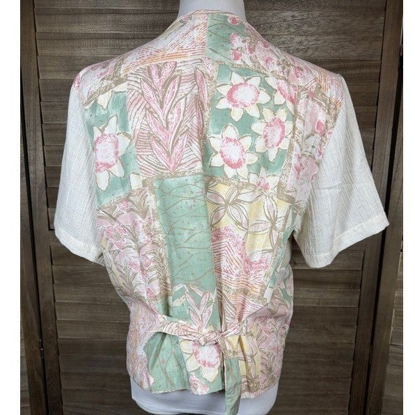Season Ticket Vintage 90s Floral Patchwork Faux Vest Blouse Top Pastel L USA