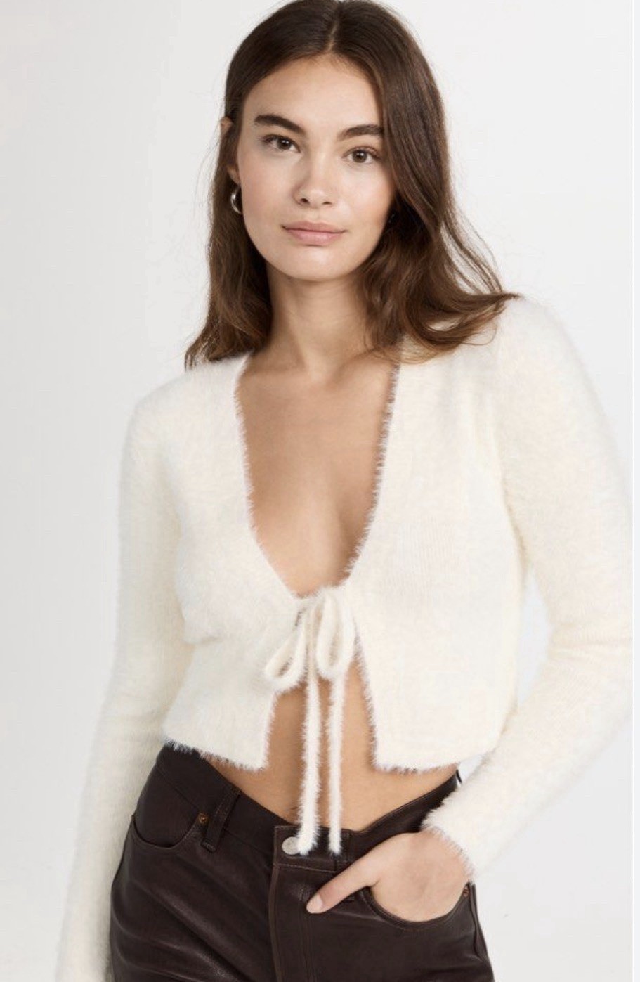 Jonathan Simkhai Standard Axel Fuzzy Knit Tie Front Cardigan Crop Tank Top Set S