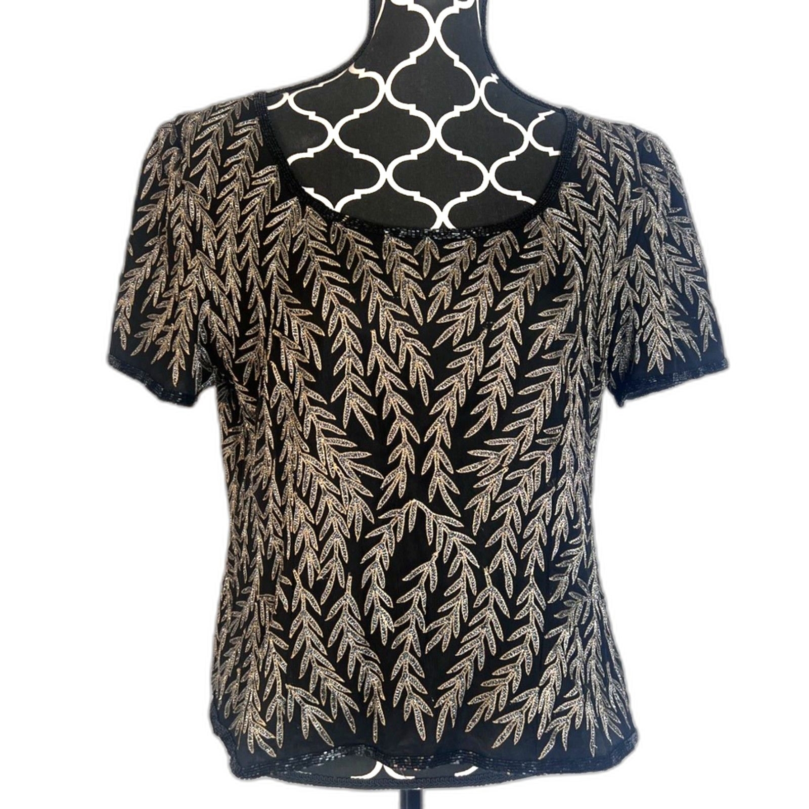 Papell Boutique 100% Silk Beaded Cocktail Blouse MD Evening Formal Occasion
