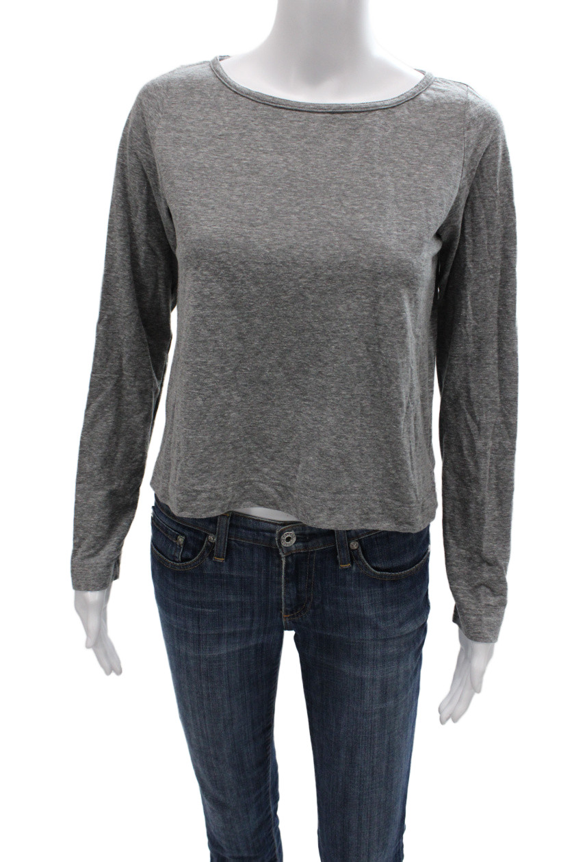 Perfect White Tee Women Basic Gray Long Sleeve T-Shirt Crewneck Size L