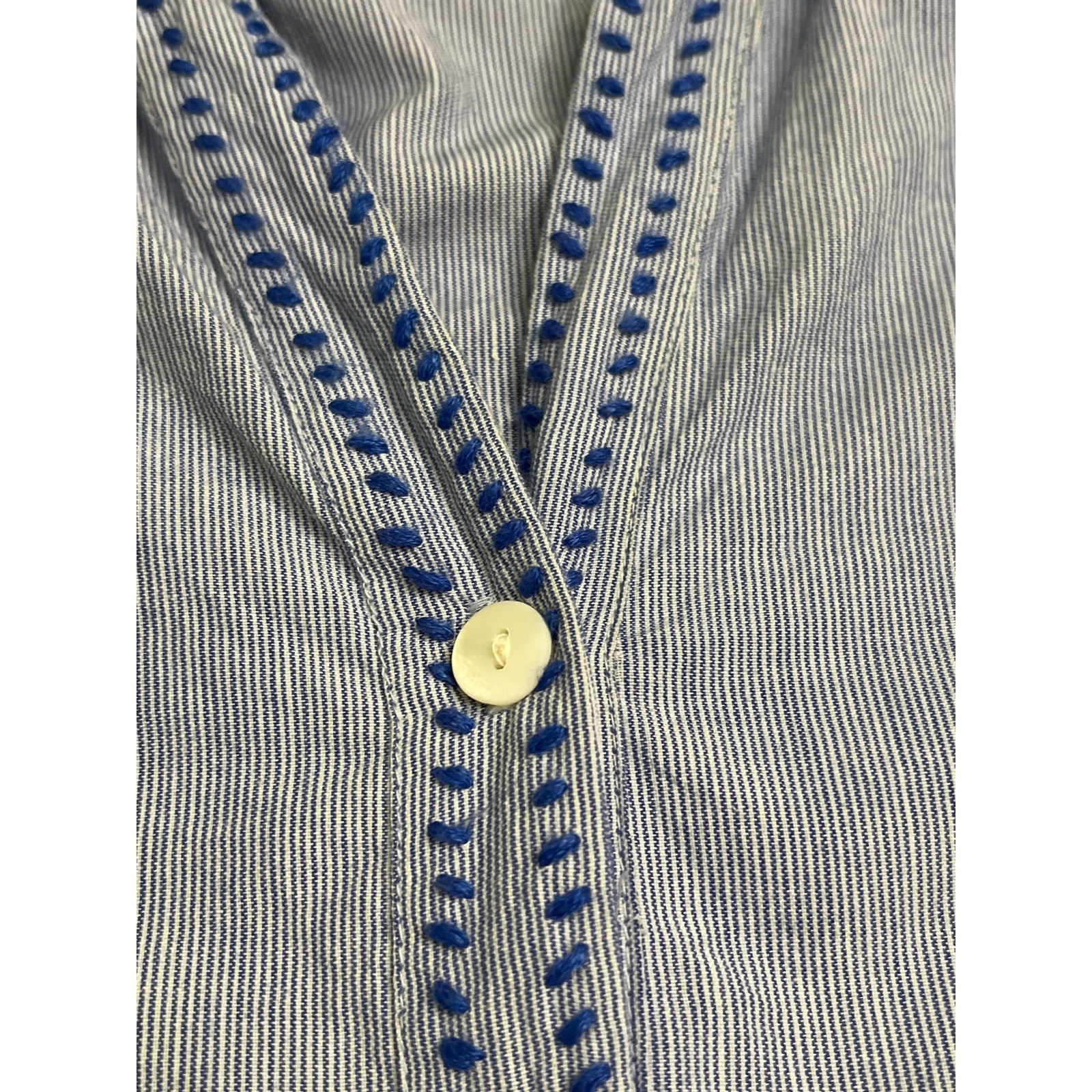 Roller Rabbit Womens Top Blue Striped V Neck Blouse Floral 3/4 Sleeve, Size XS