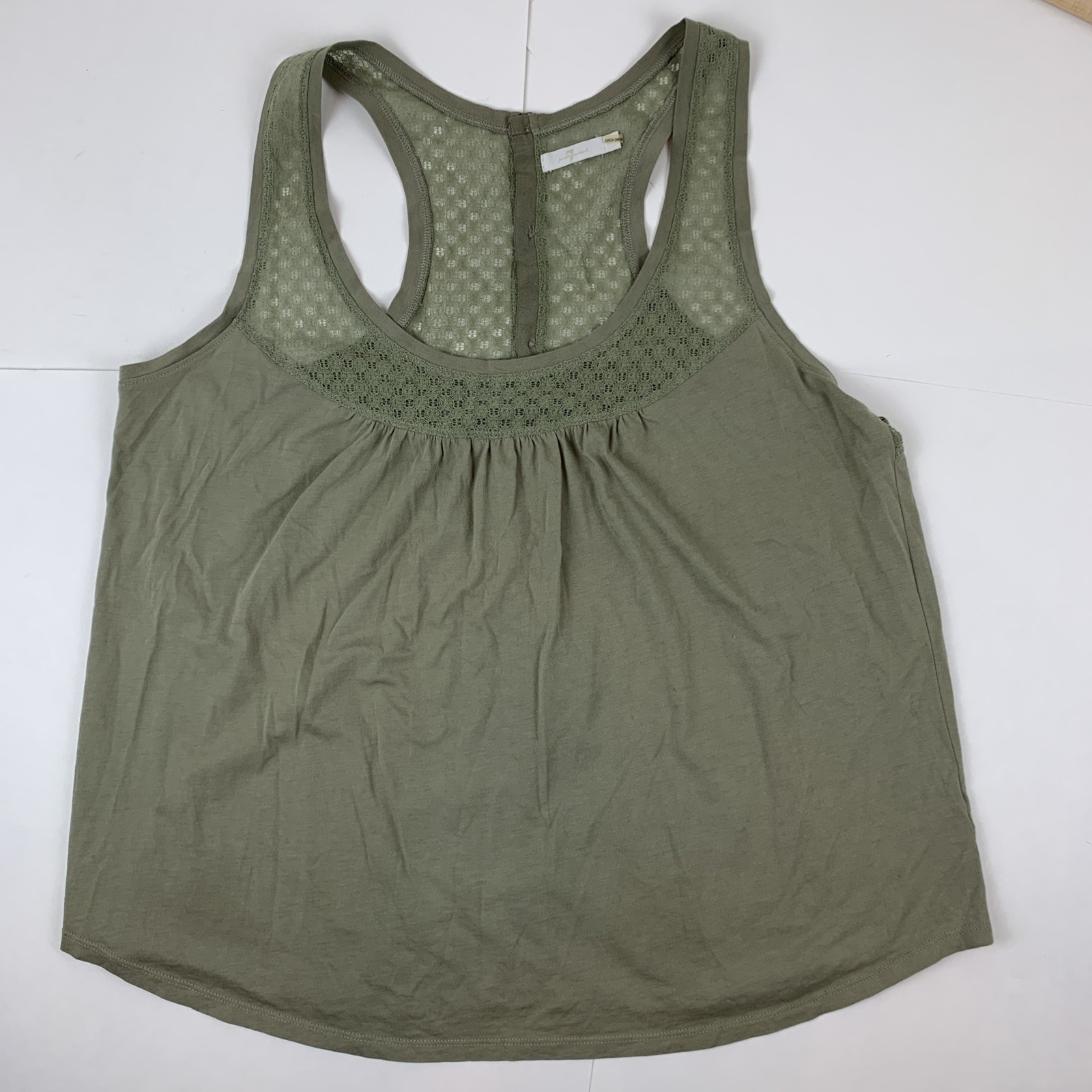 7 For All Mankind Shirt Womens Medium Green Button Back Lace Detail RacerBack